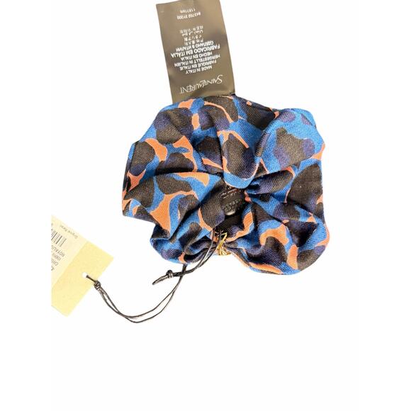 Saint Laurent NWT Cassandre Chouchou Hair Scrunchie in Blue Leopard Print main image 4